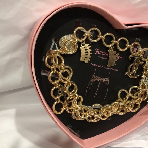 Juicy Couture gold plated chain belt with charms in pink heart shaped box nrw - Picture 10 of 16